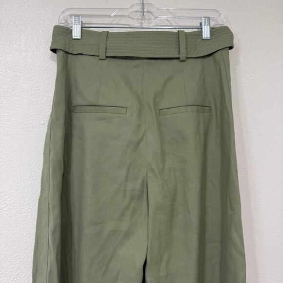 Veronica Beard Rimini Belted Pleated Linen Wide Leg Trouser Pants Sage Green 4 - Picture 6 of 9